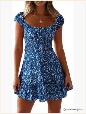Blue Floral Smocked Mini Dress